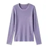Camiseta básica de punto de seda de morera y cachemira en stock para otoño e invierno, corte ajustado, cuello redondo, agradable para la piel, de manga larga, suéter interior de lana de lujo ligero