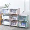 Caixa de Armazenamento Grande de Plástico Iridescente com Tampa Flip-Top Gabinete de Armazenamento Modular Empilhável Tampa Transparente Abertura Inclinada Prateleira Organizadora de Brinquedos
