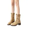 Botines Cortos para Mujer con Tacón Grueso, Botines Apilados a Media Pantorrilla, Nuevo Estilo Verano 2026 para Mujer, Botas Martin Vaqueras Melard de Otoño