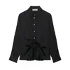 Atacado de Roupas Femininas Transfronteiriças Roupas Europeias e Americanas Outono Novo Estilo Gola Polo Textura de Cetim de Seda Camisa Francesa Decorada com Laço