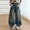 Macacão Jeans de Pelúcia de Gato Estiloso para Meninas Outono/Inverno Nova Moda M/G Infantil Versátil Emagrecedor Macacão Calça Wide Leg