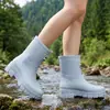 Botas de Lluvia de Media Pantorrilla para Mujer a la Moda, Zapatos de Agua Resistentes al Desgaste, Antideslizantes, Impermeables, Botas de Lluvia con Forro de Terciopelo Cálido, Zapatos de Goma para Cocina, Calzado de Exterior, Estilo Nuevo