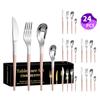 Venta caliente transfronteriza vajilla de acero inoxidable Serie Luna Creciente Cuchillo, tenedor y cuchara occidentales para 6 personas juego de 24 piezas traje de caja de color