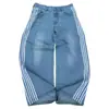 Comércio Exterior Retro Americano Street Jeans de Três Barras Masculino Primavera e Outono Solto Casual Versátil Perna Reta Perna Larga