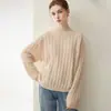 Suéter de tricô gola redonda 100% cashmere feminino solto padrão torcido preguiçoso outono e inverno top casual curto quente camada base suéter