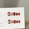 Peças de Unha Vestíveis Puramente Feitas à Mão, Peças de Nail Art de Ano Novo Estilo Curto Olho de Gato Vinho Tinto Outono e Inverno, Adesivos de Unha Postiça Fogos de Artifício Dança do Leão