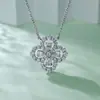 Colar de Prata de Lei S925 com Logo de Trevo de Quatro Folhas para Mulheres, Cheio de Diamantes, Moderno, Versátil, Simples, Nova Corrente para Clavícula