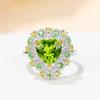 Anillo de Peridoto Verde de Diseño Nuevo y Resistente de Xiaohongshu con Peridoto Micro-Incrustado en Forma de Corazón, Pequeño Anillo de Piedras Preciosas Coloridas Estilo Chanel
