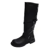 Botas Altas Adelgazantes de Suela Gruesa para Mujer 2026 Botas Altas de Cuero Retro con Cinturón Otoño/Invierno Bota Ajustada Hebilla Botas de Caballero Hermoso Nuevo Estilo Rad