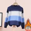 Suéter Redondo para Niños Niños, Adecuado para Niños Mayores, Suéter Básico de Punto Puro Algodón para Otoño e Invierno con Forro Polar y Engrosado