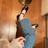 Versão em Couro Bovino, Estilosa e Elegante~ Bico Redondo, Corte Baixo, Tira Única, Emagrecedora, Salto Bloco, Sapatos Mary Jane Femininos para o Dia a Dia