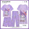 Ropa Nueva para Niños 2024 Conjunto de Cuatro Piezas para Primavera, Verano y Otoño Dibujos Animados para Niños Pantalones Cortos de Manga Corta para Niños y Niñas Pijama para Casa