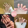 [Coleção Cão Delicado] Pontas de unha vestíveis de alta qualidade, cor nude, adesivos de unha eye-liner elegantes, unhas postiças cravejadas de strass