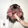 Peluca Yuan Yang para Mujer [Gato Siamés Rosa Corto Rizado] Peluca Gradiente de Gato Siamés Corta Estilo Rollo de Huevo con Mechas Negras y Rosas