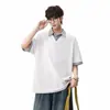 Estilo Retro Americano Falso Duas Peças Xadrez Gola Reversível Manga Curta Unissex Verão Patchwork Camisa Polo T-shirt Resistente Solta Meia Manga
