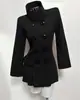Abrigo de Lana Negro Estilo Gótico Retro Otoño/Invierno Cuello Alto Doble Botonadura Cintura Ceñida Dobladillo Plisado Chaqueta Corta Ajustada