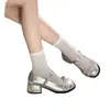 Colección Primavera/Verano 2026: Zapatos de salón delicados con lazo, estilos para mujer y unisex, zapatos pequeños de cuero con tacón grueso, zapatos Mary Jane plateados estilo francés