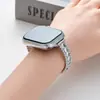 Pulseira de Metal para iWatch com Maçã Cravejada de Zircônia em Prata, Elegante e Simples, Pulseira de Joia Versátil