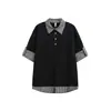 Camisa Polo Xadrez Tendência Original Ace Falsa de Duas Peças Masculina Manga Curta Gola Lapela Solta Manga Curta Ht1008