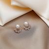 Pendientes de Tachuela de Perla Francesa de Lujo Ligero Aguja Plateada Diseño Retro Coreano Pendientes de Ojo de Gato Luna Estrella Puños de Oreja de Zirconia Súper Brillantes