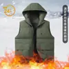 Colete masculino de algodão outono e inverno transfronteiriço, forrado com fleece e espessado, colete de trabalho com capuz e múltiplos bolsos, gola alta, colete masculino moderno para atividades ao ar livre