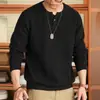 Suéter gola henley de tricô pesado estilo americano anti-pilling, casual de alta qualidade para o dia a dia, cor sólida, manga longa, masculino, para outono e inverno