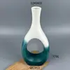 Vaso cerâmico circular oco de pescoço longo em azul lago degradê estilo ins nórdico, ornamento decorativo porta-flores circular de pescoço longo