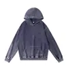 Sudadera con capucha lavada estilo americano al por mayor de Amazon 320g otoño e invierno hilo doble algodón puro lavada desgastada sudadera pullover con capucha