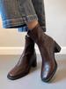 Botas Martin de Piel Suave con Punta Cuadrada y Cierre Trasero para Mujer 2025 Nuevas de Primavera y Otoño Retro Commuter Tacón Grueso Botas Ajustadas Botas Cortas de Tacón Alto