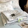 Colcha de Verano Tencel de Gama Alta, Juego de Cuatro Piezas de Colcha de Verano de Lyocell, Colcha de Verano de Enfriamiento Estampada Digitalmente, Colcha de Seda Helada para Aire Acondicionado Regalo