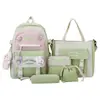 Set de Mochila Escolar de Cinco Piezas para Estudiantes de Secundaria y Preparatoria, Mochila Estudiantil de Gran Capacidad, Mochila Casual de Colores Bloqueados de Moda para Mujeres, para Tutorías
