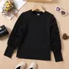 Camiseta Interior Rosa Burbuja de Manga Larga para Niña Estilo Nuevo Primavera y Otoño Camiseta de Canalé con Cuello Redondo para Niño Camiseta Elegante para Niña