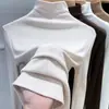 Camisa Básica Feminina Estilo Coreano Quente Slim-fit para Outono e Inverno Moda Feminina Branca Gola Meio-alta Manga Longa