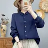 Camisa de manga larga de gasa de algodón de doble capa para mujer, tapeta de encaje artístico estilo francés con botones de dos tonos, top suave de algodón puro y amigable con la piel