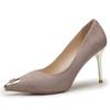 6681-38 Versión coreana de tacones altos metálicos nuevos zapatos de gamuza sexy tacón puntiagudo profesional Joker zapatos de mujer