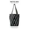 Bolsa pequeña de gran capacidad para mujer, bolsa de mano de punto a rayas, bolsa de almacenamiento portátil para salir, bolso de hombro de color liso estilo coreano