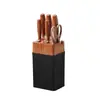 Set de cuchillos de acero inoxidable de alta venta transfronteriza, cuchillo de cocina, cuchillo para frutas, combinación, mango con veta de madera, base cuadrada, juego de seis piezas, venta al por mayor