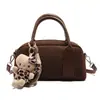 Bolsa Boston Vintage Leopard Print Coreana de Nicho Bolsa de Bowling Couro Fosco Ombro Transversal Bolsa de Mão Feminina Bolsa Almofada