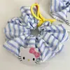 Lindo Scrunchie de Gato Kt con Lazo, Goma para el Cabello, Anillo Grande Rayado Azul Refrescante para el Pelo, Banda para Moño