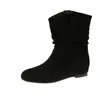 Botas Planas Redondas para Mujer 2026 Otoño/Invierno, que Aumentan la Altura, Botas Apilables, Botas Vaqueras de Media Caña, Botines que Aumentan la Altura 2623-1