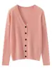 Cardigã de malha clássico com decote em V, novo modelo outono e inverno, suéter 100% caxemira pura, blusa de manga longa de cor sólida com abotoamento simples