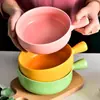 Tigela de cerâmica criativa para salada com alça tigela de arroz assado estilo nórdico simples para uso doméstico tigela para macarrão instantâneo louça para assar tigela para sopa de macarrão atacado