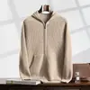 Cárdigan Grueso de Lingote con Aguja 100% Cachemir con Capucha y Bolsillos Suéter de Punto Chaqueta Top para Hombre