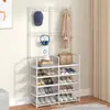 Zapatero multicapa simple con armario de almacenamiento integrado para entrada de casa y dormitorio, perchero de pie multifuncional y soporte para zapatos y sombreros
