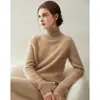 Suéter de Cashmere Puro Grosso de Fio Duplo de Luxo para Mulheres, Camisa Básica de Gola Alta, Novo Modelo 2026, Suéter de Tricô com Manga Raglan