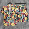 Camisa Hawaiana para Hombre de Manga Corta Traje Caliente Transfronterizo Impresión 3D Patrón Colorido Casual Deportivo Conjunto de Dos Piezas