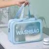 Bolsa de aseo transparente impermeable de PU, bolsa de almacenamiento de cosméticos de gran capacidad para viajes, bolsa de aseo portátil de alta gama para mujer