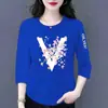 E-commerce Transfronteiriço Comércio Exterior Estilo Mãe Mulheres de Meia-Idade Camiseta de Manga Três Quartos Solta Casual Versátil Camiseta Básica Top