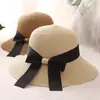 Chapéu de Verão Feminino Estilo Coreano Laço Fita Chapéu de Pescador Praia Chapéu de Sol Moderno para Férias ao Ar Livre Proteção Solar Chapéu de Palha