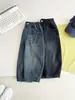 Wind Valley 2026 Inverno Novo Retrô Lavado Jeans Infantil Forrado com Fleece, Calça Longa Estilosa Rasgada para Meninos